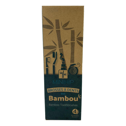 MINIHIP - Ensemble de 4 brosses à dents en bambou et charbon