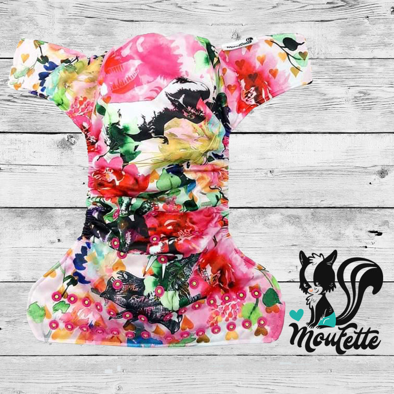 Confections Moufette - Couche à poche - Nouveau-né 4-13 lbs / DINO FLEURI